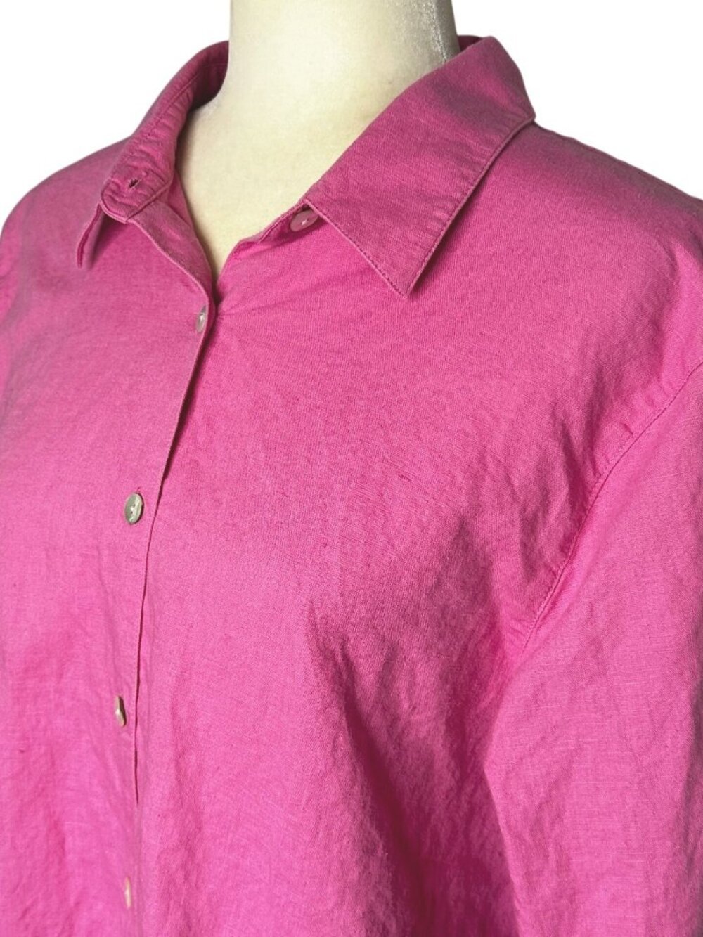 Pink Linen Cotton Blend Oversized Button Front Shirt Blouse Plus Size 1X - Picture 2 of 9